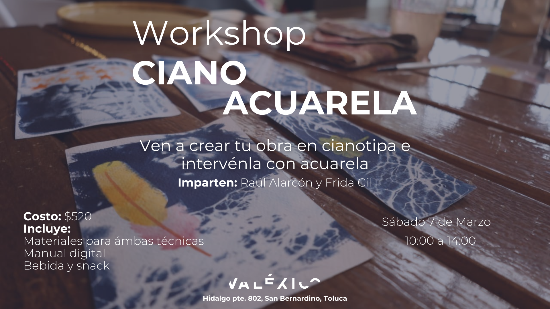 Taller de cianotipia y acuarela en Toluca Cianoacuarela